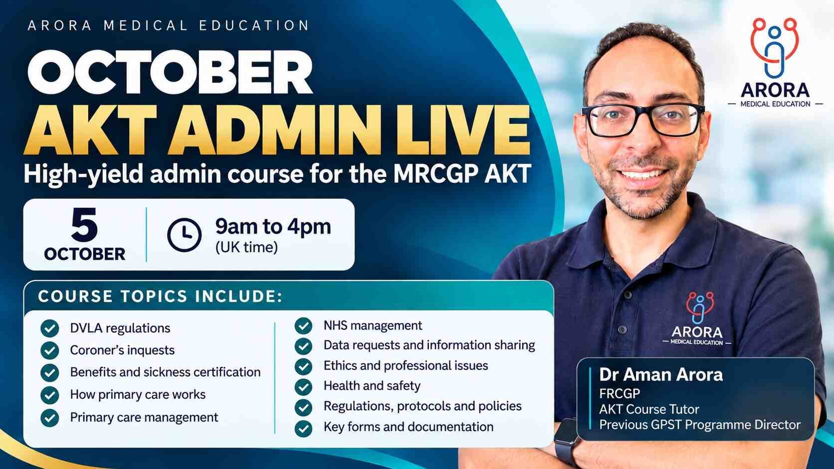 MRCGP AKT Admin Live Course (09.00-16.00) | 5 October 2026